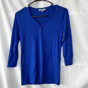 Port Authority Blue V-Neck Henley 3/4 Sleeve Shirt XS